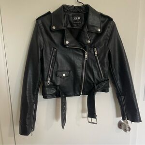 Zara Women's Black Leather Biker Jacket